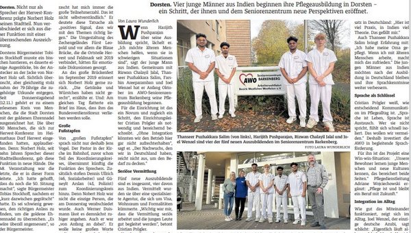 Abbild des Zeitungsartikels mit den neuen Azubis in der Pflege