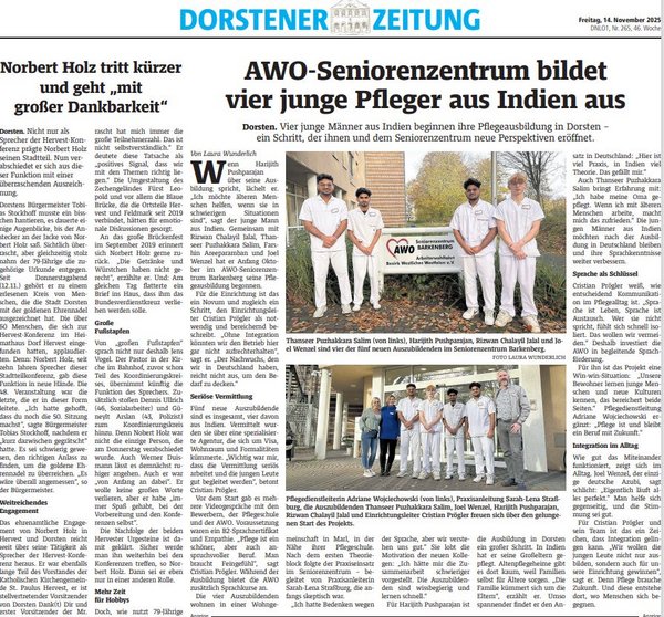 Abbild des Zeitungsartikels mit den neuen Azubis in der Pflege